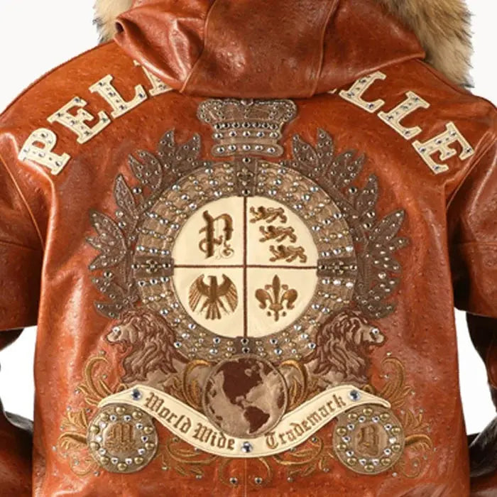 Pelle Pelle Men's  Dark Brown Crest Fur Hooded Leather Jacket