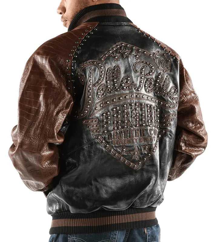 Premium Leather Co 78 Black and Brown Leather Jacket, back view