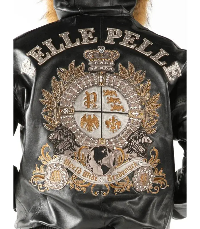 Pelle Pelle Men's Black Crest Fur Hooded Leather Jacket leathertaboo.com