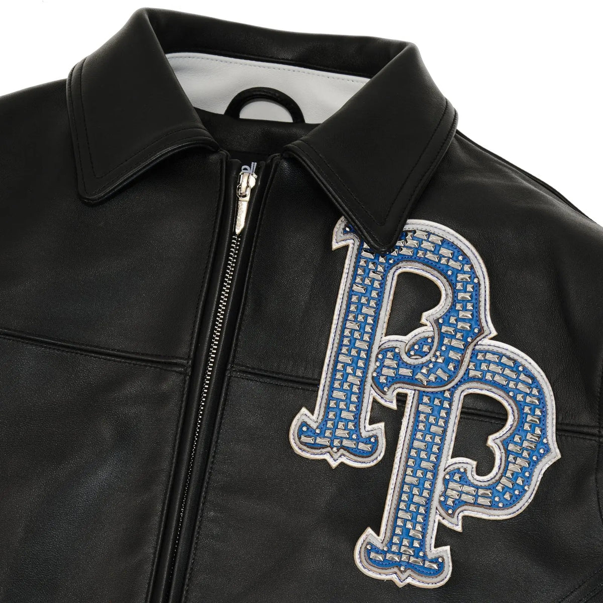 Pelle Pelle World Famous MB Jacket for Men – Black & White Cowhide Leather with Crystal Eagle Back Patch - Leather taboo