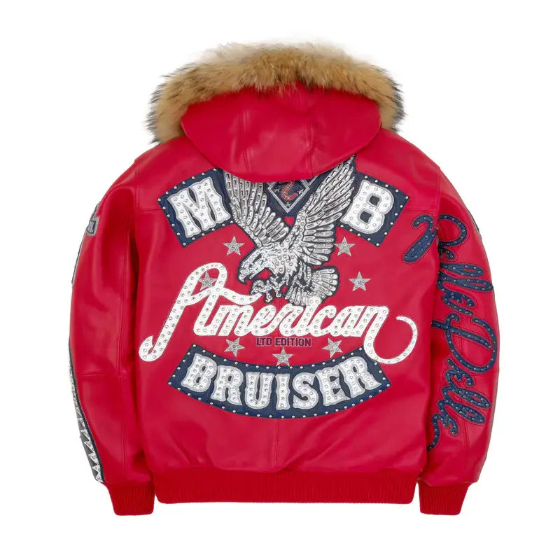 American Bruiser Hooded Red Leather Jacket, back view