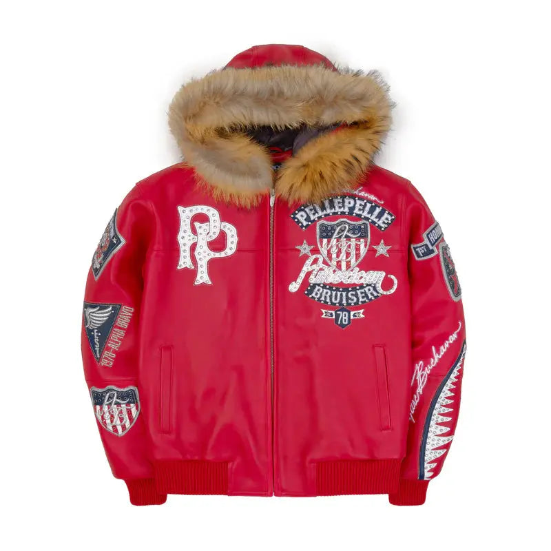American Bruiser Hooded Red Leather Jacket, side view