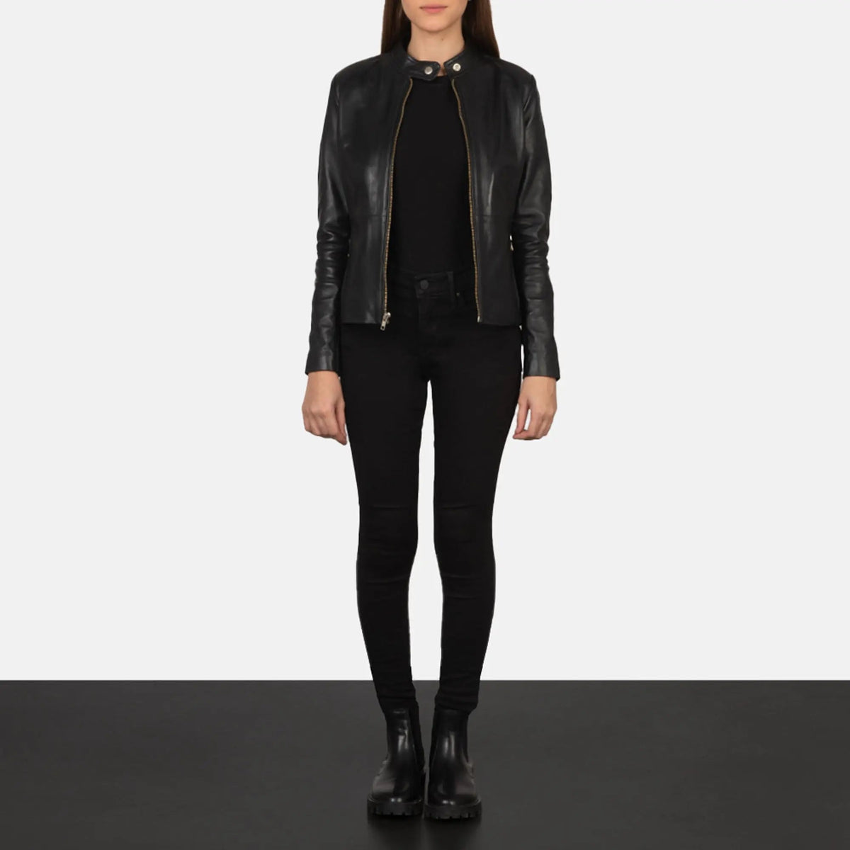 Rave Black Leather Biker Jacket, front view