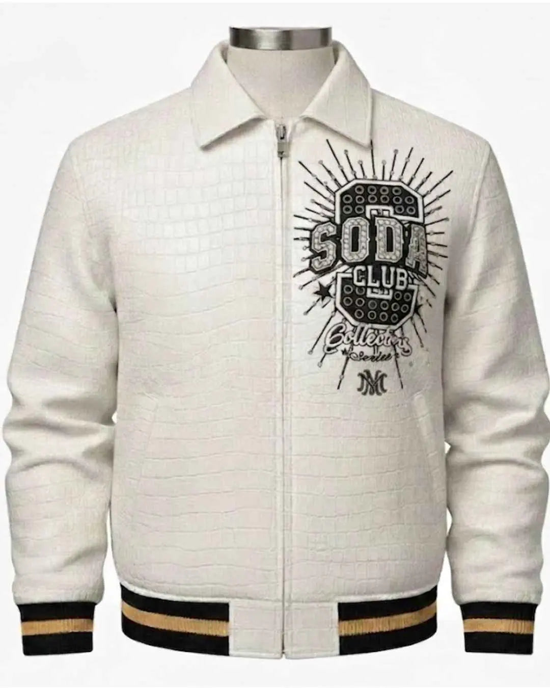 Soda Club “Collector’s Series” White Croc-Embossed Varsity Jacket