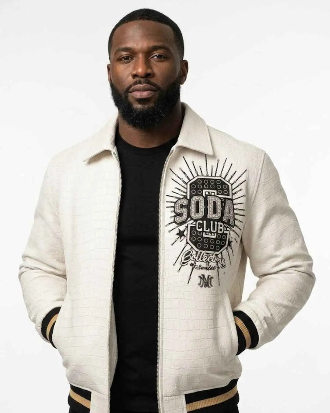 Soda Club “Collector’s Series” White Croc-Embossed Varsity Jacket
