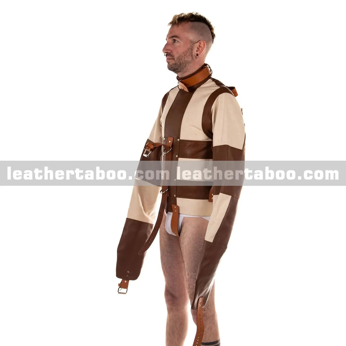 Premium Cowhide Leather Straitjacket – Durable Restraint Jacket with Adjustable Straps - Leather taboo