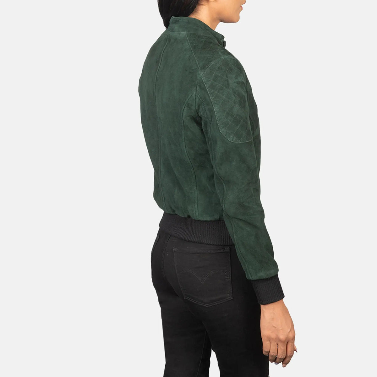 Zenna Green Suede Bomber Leather Jacket, side view