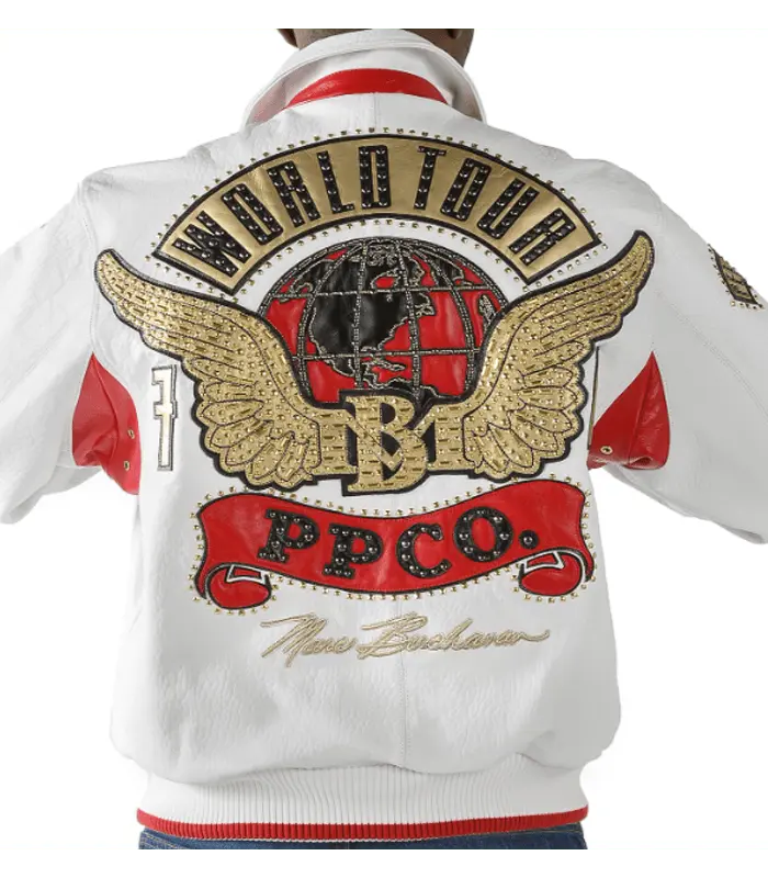 Vintage World Tour Style White Leather Jacket, detail view 2