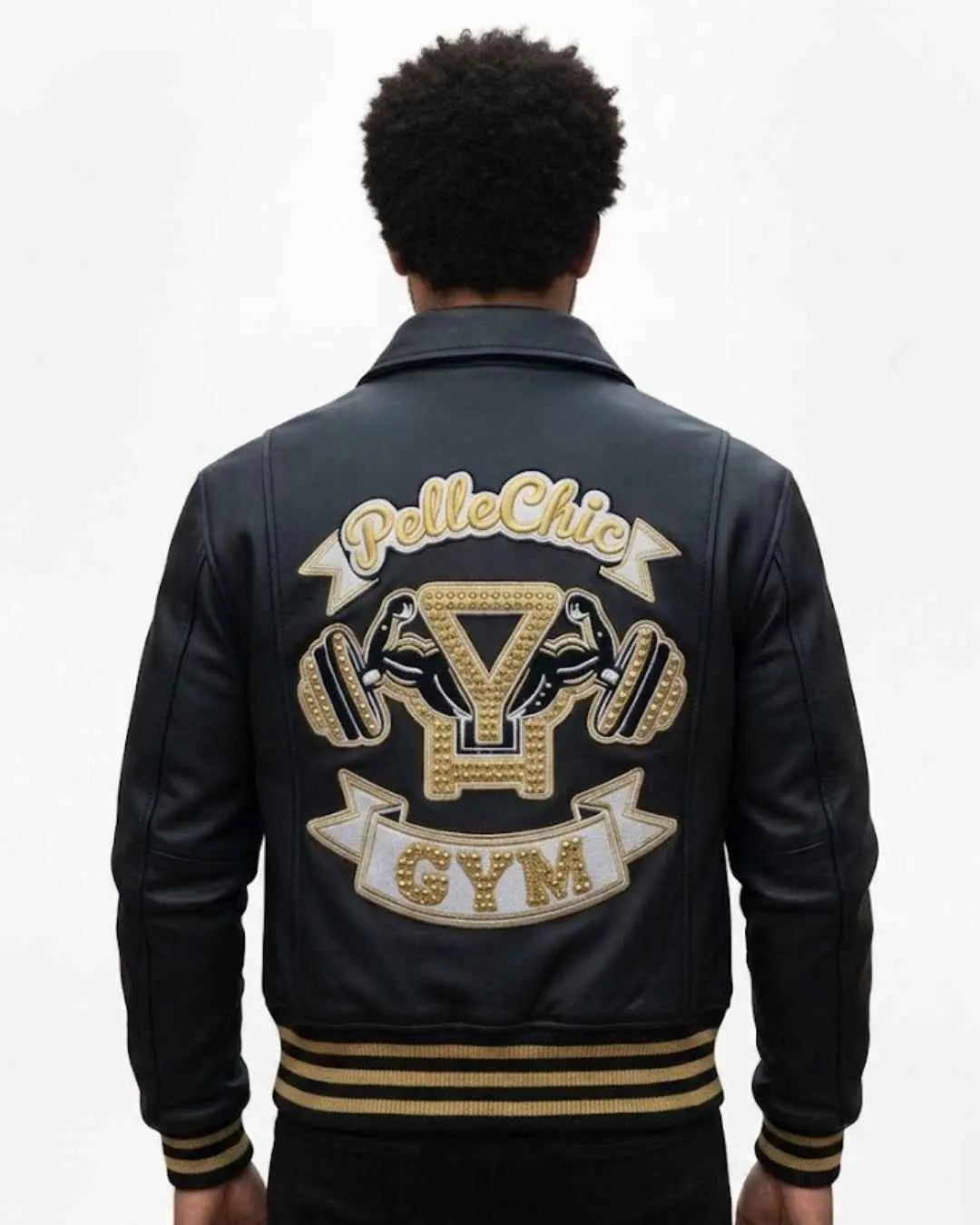 Pelle Chic “Iron Dynasty” Premium Leather Gym Bomber Jacket