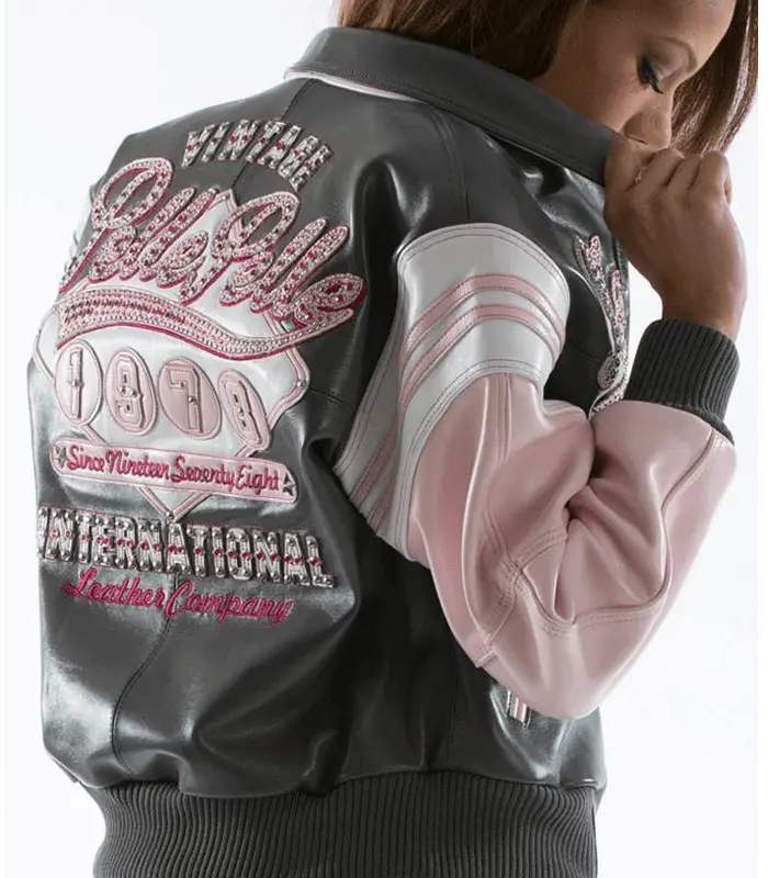 Vintage 1970 Major League Grey Leather Jacket, back view