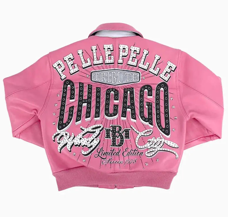 Women's X TB Windy City Pink Leather Jacket, back view