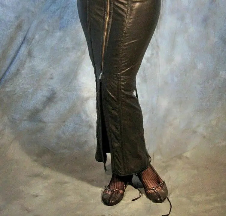 Women black leather fitted dress alternative fashion styling