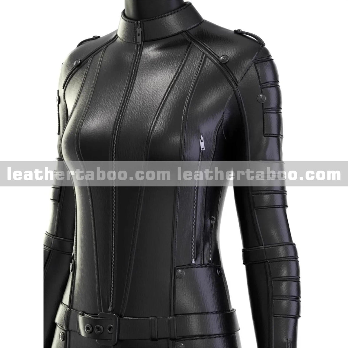Women's Black Real Leather Catsuit | Stealth-Inspired Bodysuit for Cosplay & Fashion leathertaboo.com