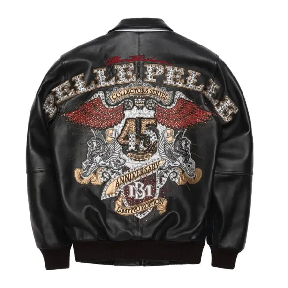 45th Anniversary Black Leather Jacket, front view