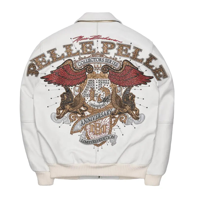 45th Anniversary White Leather Jacket, front view