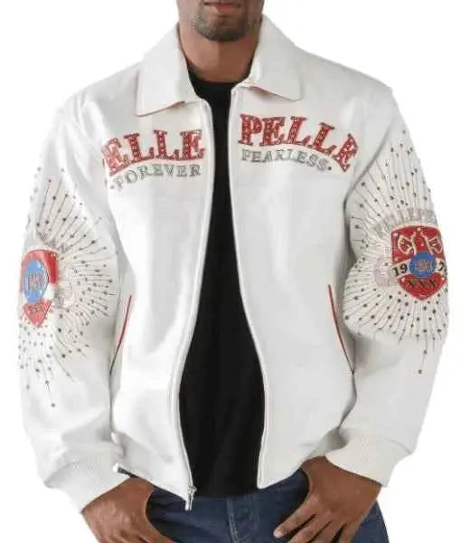 Forever Fearless White Leather Jacket, back view