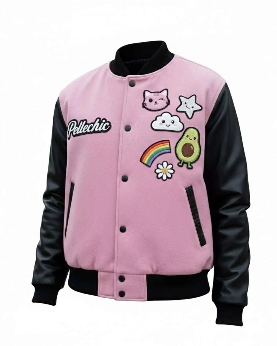 Pink Pop Cartoon Varsity Jacket, front view