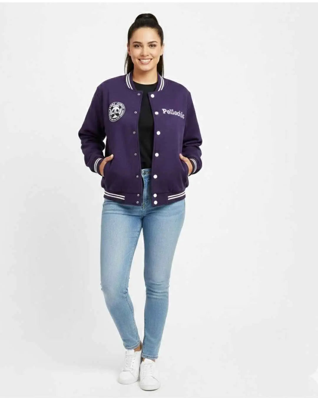 Panda Power Purple Varsity Jacket, back view