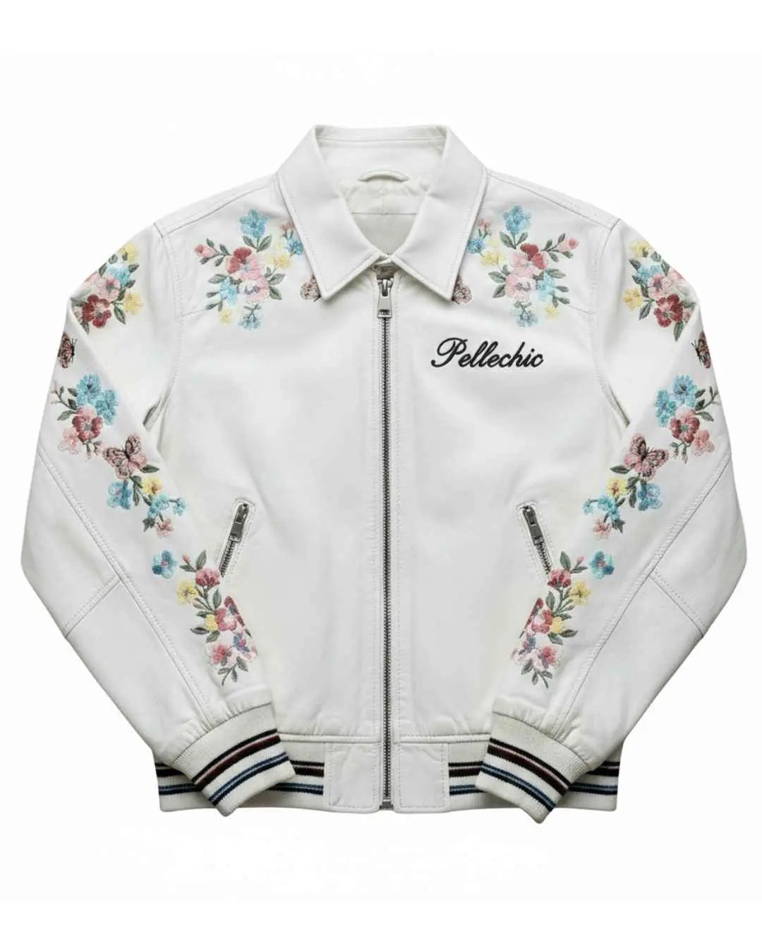 Pristine White Luxury Leather Bomber, front view