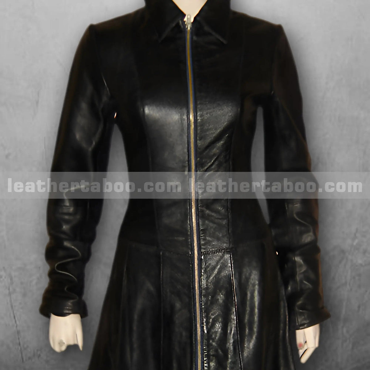 Women's Long Black Leather Coat – Sheepskin Full-Length Zip-Up Trench Style Outerwear with Tailored Fit and Classic Collar - Leather taboo