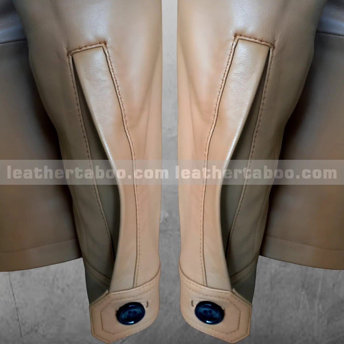 Tan Leather Double-Breasted Jacket, zipper detail 6